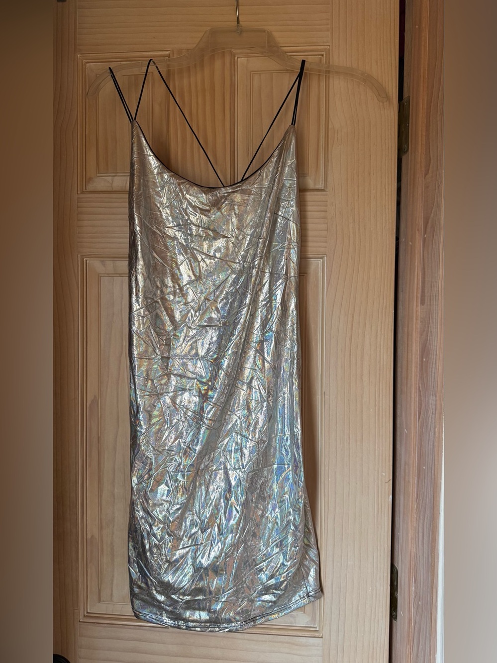 Black Bead Silver Iridescent Metallic Mini Dress Halloween Y2K M